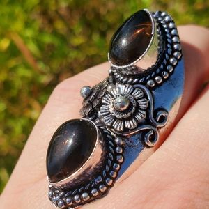 New Smoky Topaz 925 Silver Statement Ring.